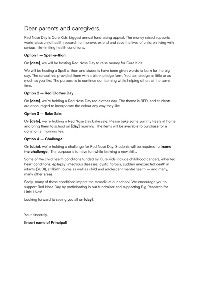 Letter to Parents and Caregivers